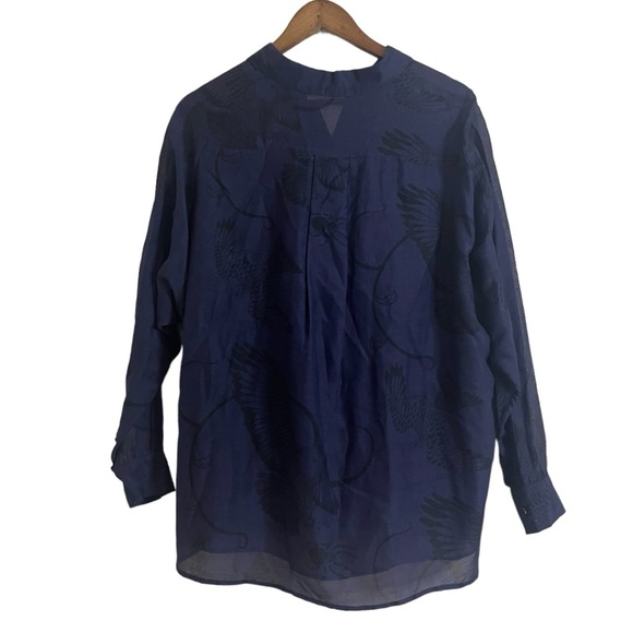 Billy Reid Dark Blue and Black Animal Print Button Down Shirt Women's Size Small - Picture 2 of 10